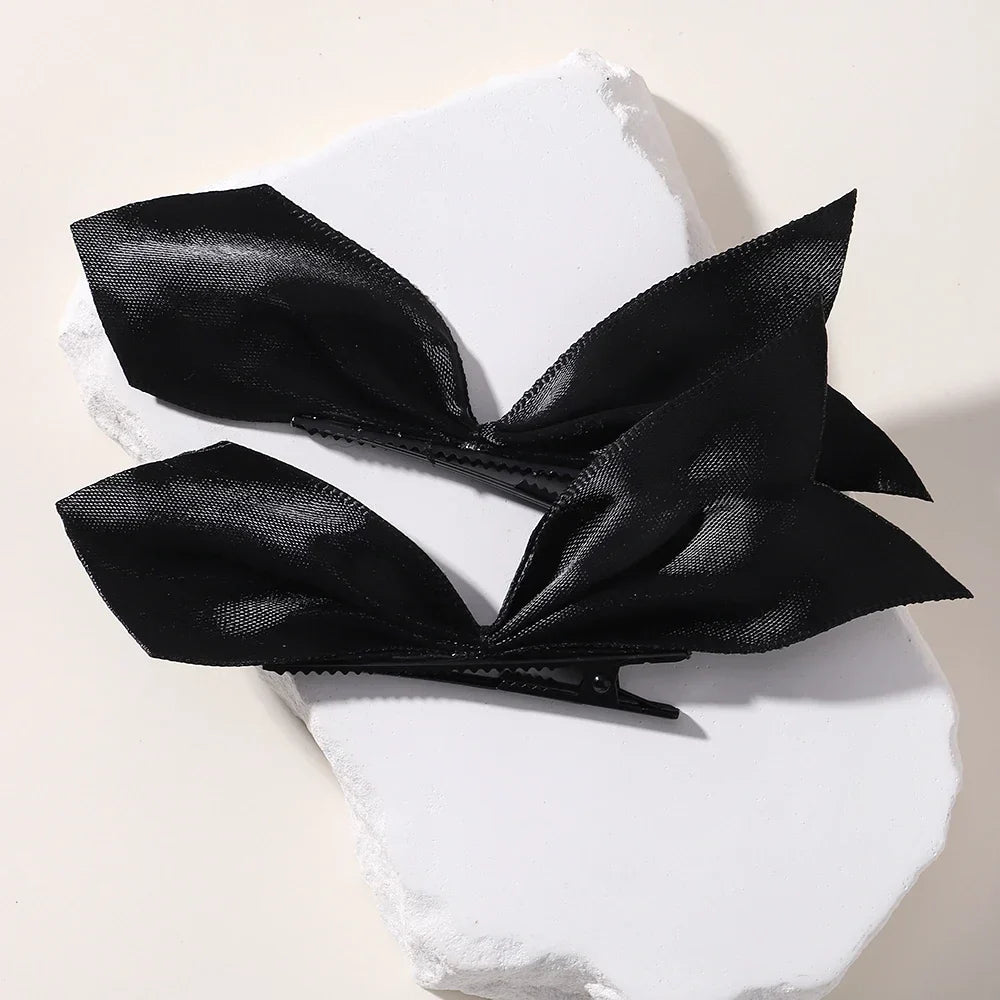 2pcs Black & White Ribbon Hair Bow Clips – Vintage Bowknot Side Hairpins, Cute Barrettes for Girls & Women, Headdress Accessories