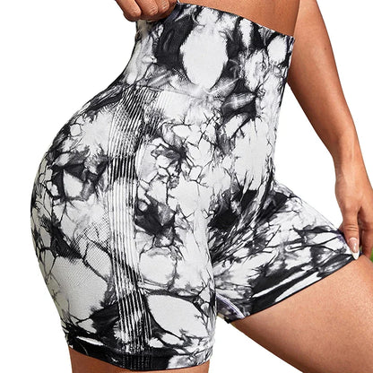 Women’s Yoga Shorts — High-Waisted Tie Dye Seamless Cycling & Running Sports Workout Gym Shorts S-XL