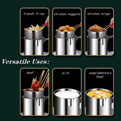 Stainless Steel Deep Frying Pot with Strainer | Kitchen Fryer for Tempura Chicken Cooking | Fry Pan Cooking Tools