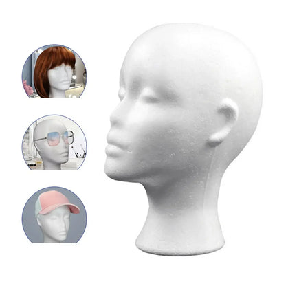 Female Styrofoam Mannequin Head — Foam Wig, Hair & Glasses Display Model