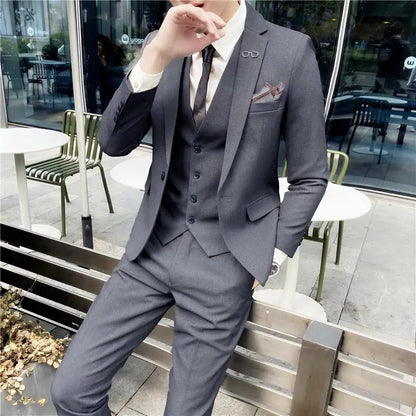 Men’s British Style 3-Piece Suit Set - Slim Fit Vest & Trousers Formal Banquet Fashion Ensemble