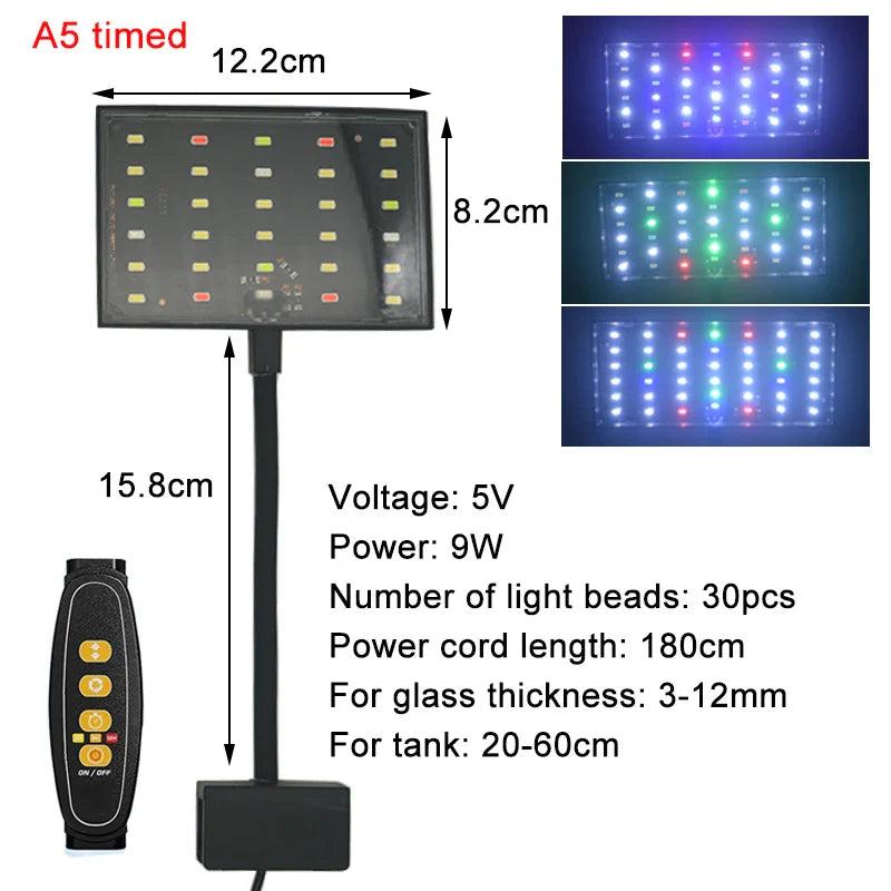 USB Aquarium LED Light – Full Spectrum Dimmable Fish Tank Lamp for Aquatic Plant Growth, Adjustable Brightness & 360° Rotatable