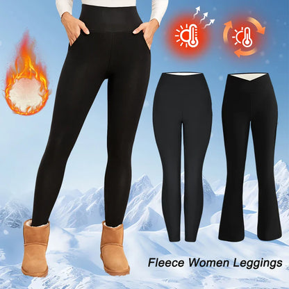 Women’s Fleece Leggings – High-Waisted Thick Flared Thermal Tights, Tummy Control Winter Pants
