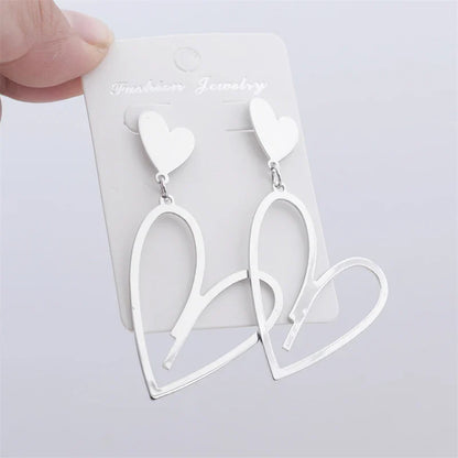 2024 Trendy Heart Dangle Earrings — Double-Layer Love Pendants for Women, Bohemian Hanging Ear Jewelry