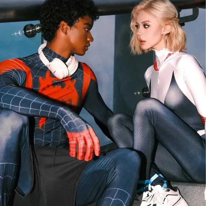 Anime Superhero Cosplay Spider-Man Bodysuit — Miles & Gwen Halloween Carnival Party Couple Costume