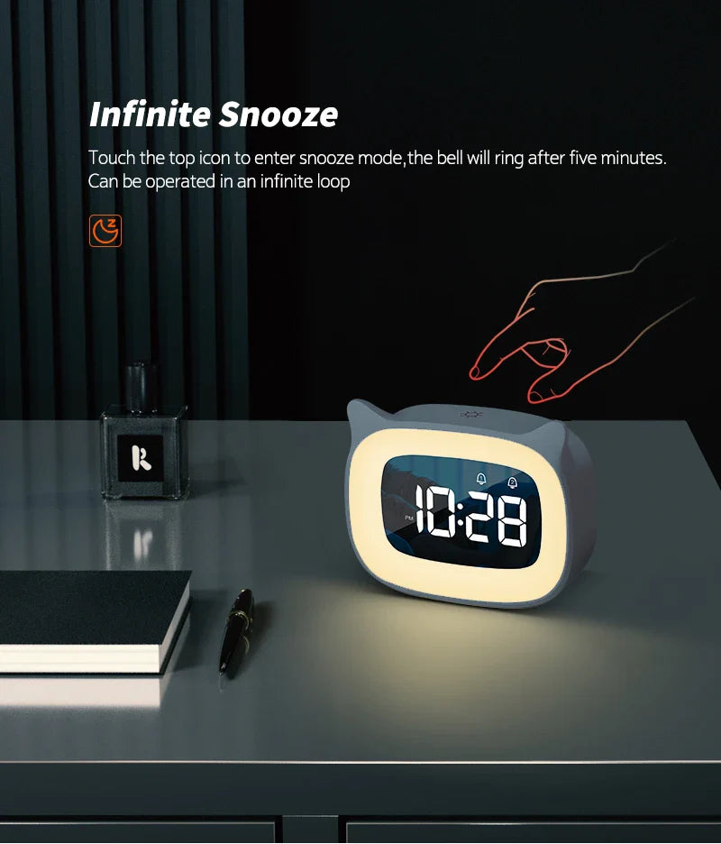 Music LED Digital Alarm Clock – Voice Control Night Light with 1200mAh Battery for Home Desk Decor