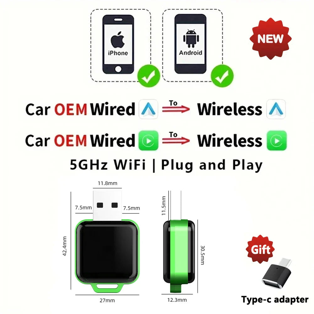 EKIY 2-in-1 AI Smart Box — Wireless CarPlay & Android Auto Adapter with Wired CarPlay for Car Intelligent Systems