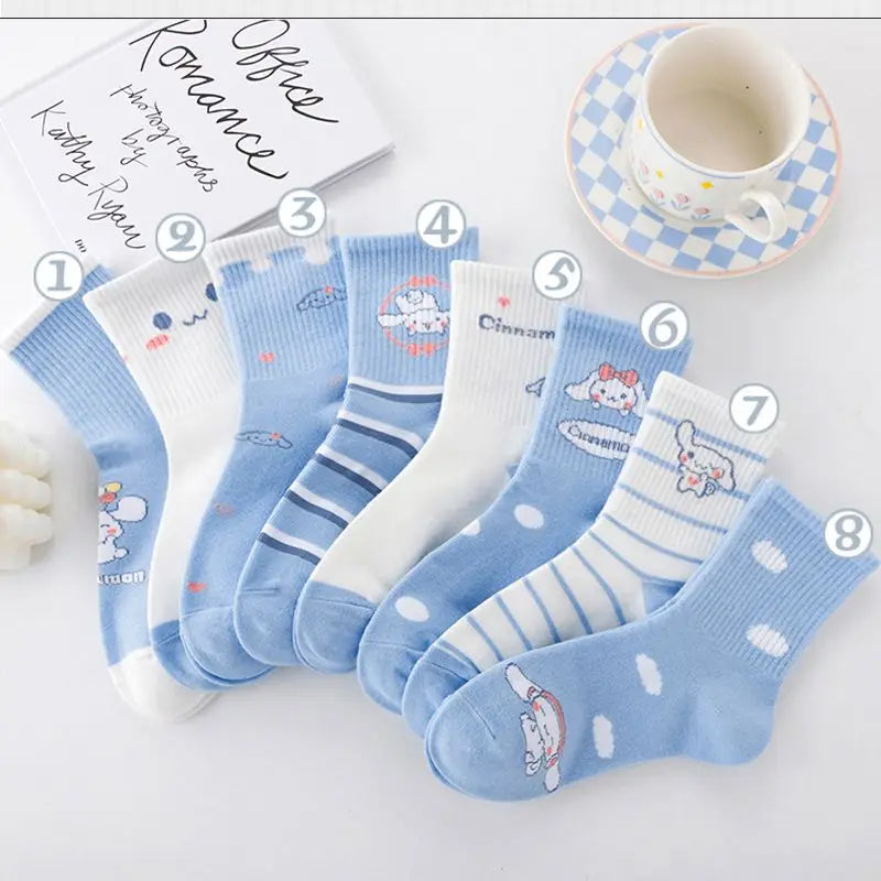 New Sanrio Cinnamoroll Cartoon Socks — Cute Unisex Mid-Calf Socks for Kids & Adults, Perfect for Autumn & Winter