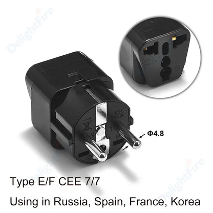 KR Plug Adapter – Multifunction Universal AU, UK, US to EU Type E/F Electrical Socket for France & Spain Travel
