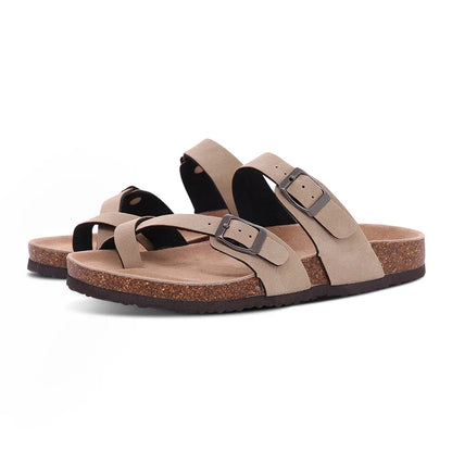 Comwarm Men's Cork Footbed Slide Sandals - Arch Support, Adjustable Buckle & Leather Summer Casual Slides