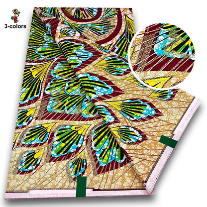African Glitter Wax Print Fabric - 6 Yards Soft Cotton Ankara Golden Glitter Fabric
