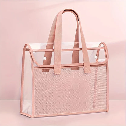 Large Capacity Transparent Waterproof Portable Folder – Expandable PVC Handheld File Storage Bag with Self-Adhesive Design