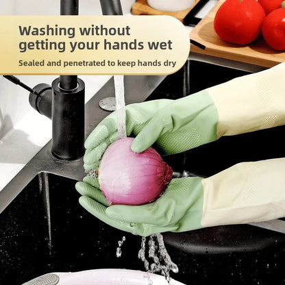 Thick Waterproof Latex Kitchen Gloves – Mint Green Rubber Cleaning Gloves for Dishwashing & Household Use
