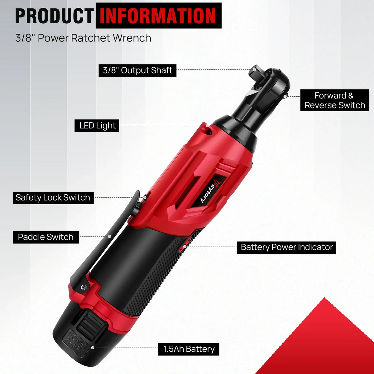 DayPlus 200NM 3/8" Cordless Electric Ratchet Wrench | 90° Angle 12V Power Tool with 2 Batteries, Charger & 7 Sockets