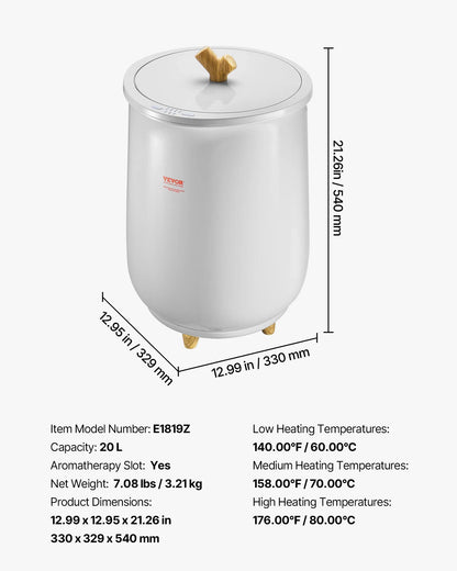 20L Towel Warmer Bucket – Heated Spa Towel & Blanket Warmer with LED, Auto Shut-Off & Adjustable Temperature