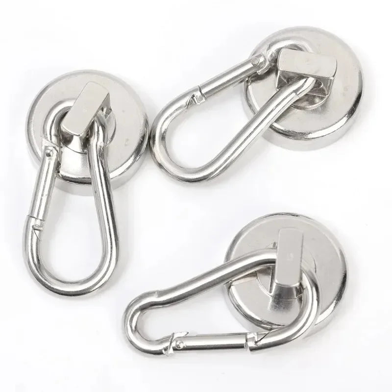 4/1pcs Strong Neodymium Magnetic Hooks — 360° Rotating Carabiner Keychain Ring for Home, Kitchen & Bathroom Hanging