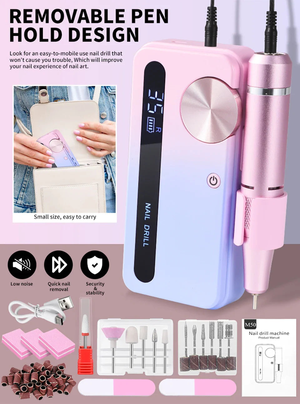 35000RPM Electric Nail Drill – Professional Rechargeable Nail File for Gel Nails, Portable Manicure Tool