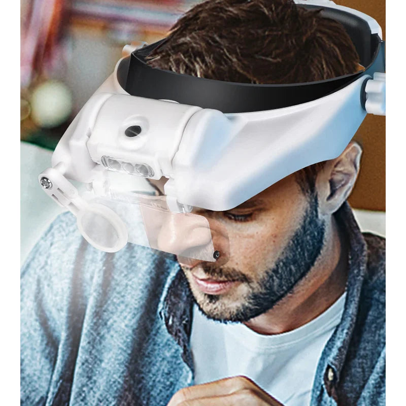 LED Headband Magnifier – Hands-Free Glasses with 1.5x–8x Lenses for Jewelry, Watch & Electronic Repair