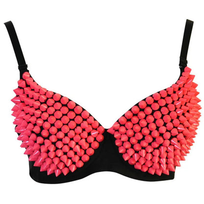 Silver Rivets Punk Rave Bralette — Gothic Sexy Push-Up Bra Top for Women