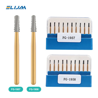 10Pcs/Box FG1957/FG1958 Dental Carbide Burs - Golden High-Speed Tungsten Steel for Crown Metal Cutting, Dentistry Tools