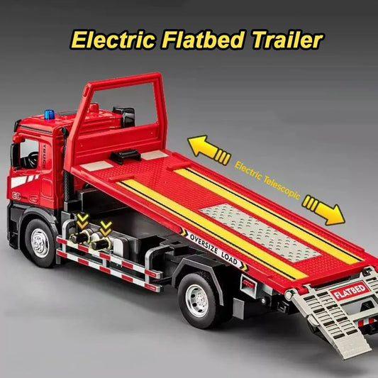 1:24 Electric Flatbed Cement Pump Truck Model — Diecast Alloy Toy with Sound & Light, Doors Open, Gift for Boys