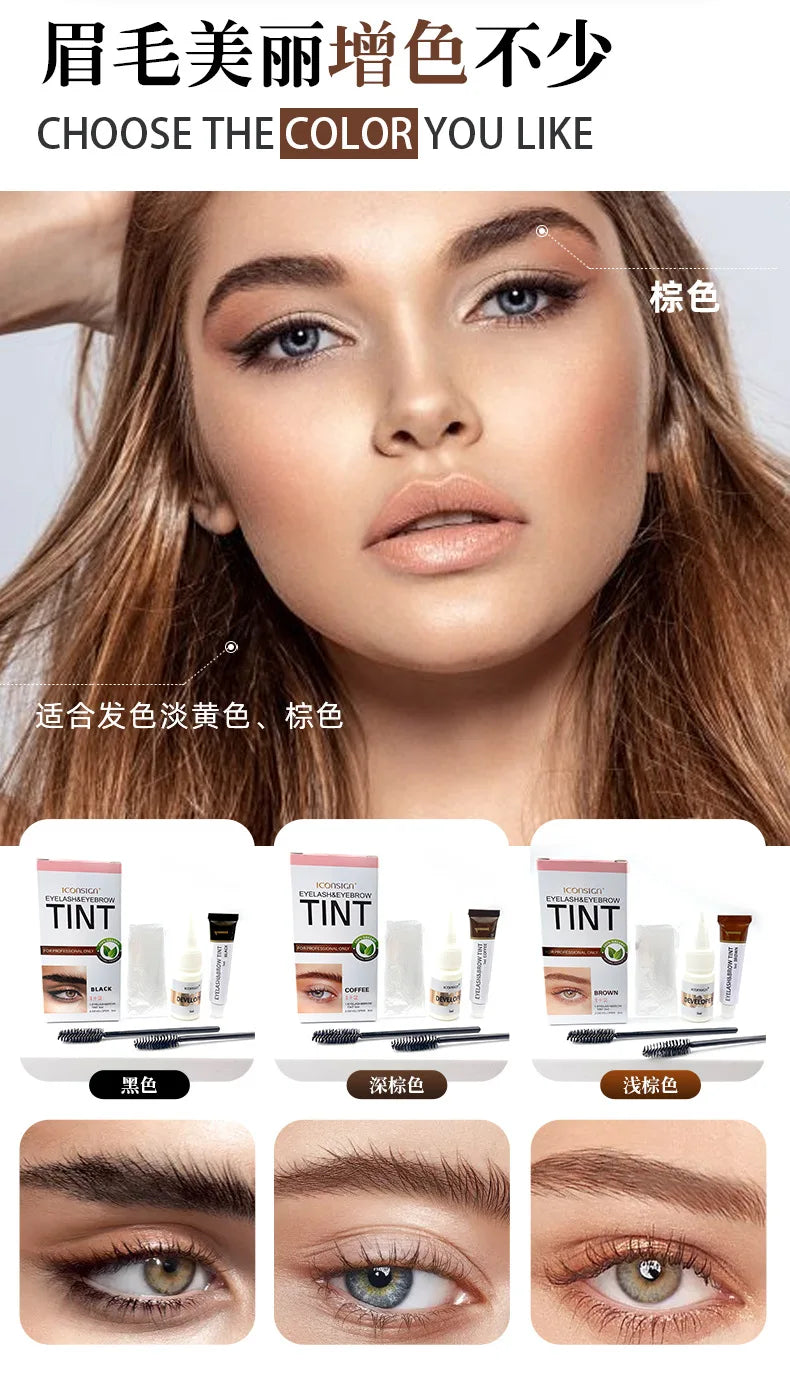 3 Colors Eyelash & Eyebrow Dye Tint Kit – Fast Brow Gel Cream Henna Mascara Enhancer Makeup Tool