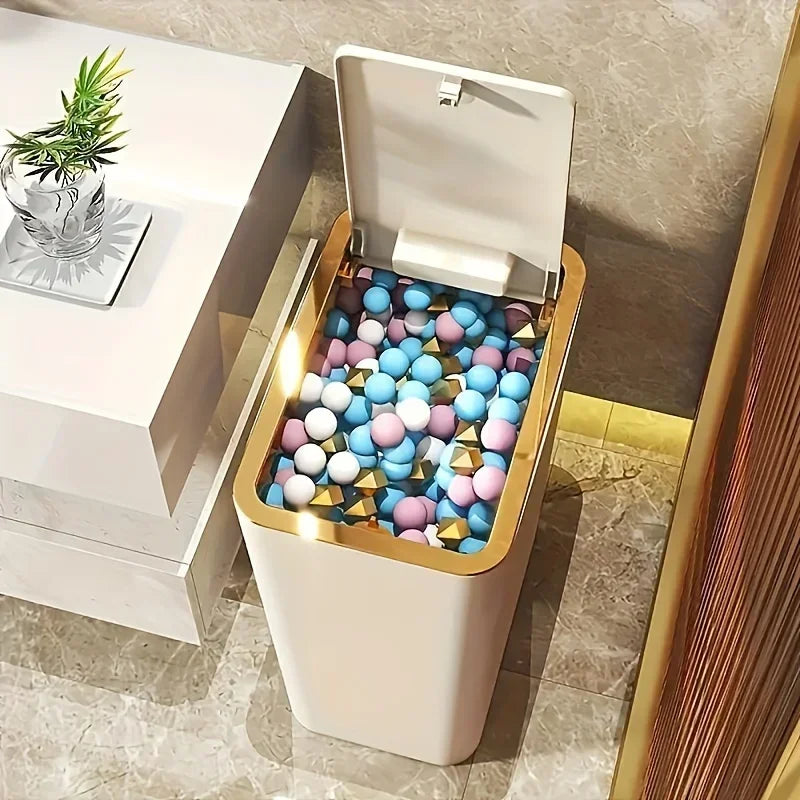10L Odor-Proof Trash Can — One-Touch Modern Plastic Bin for Bathroom & Kitchen, Leakproof & Space-Saving Design