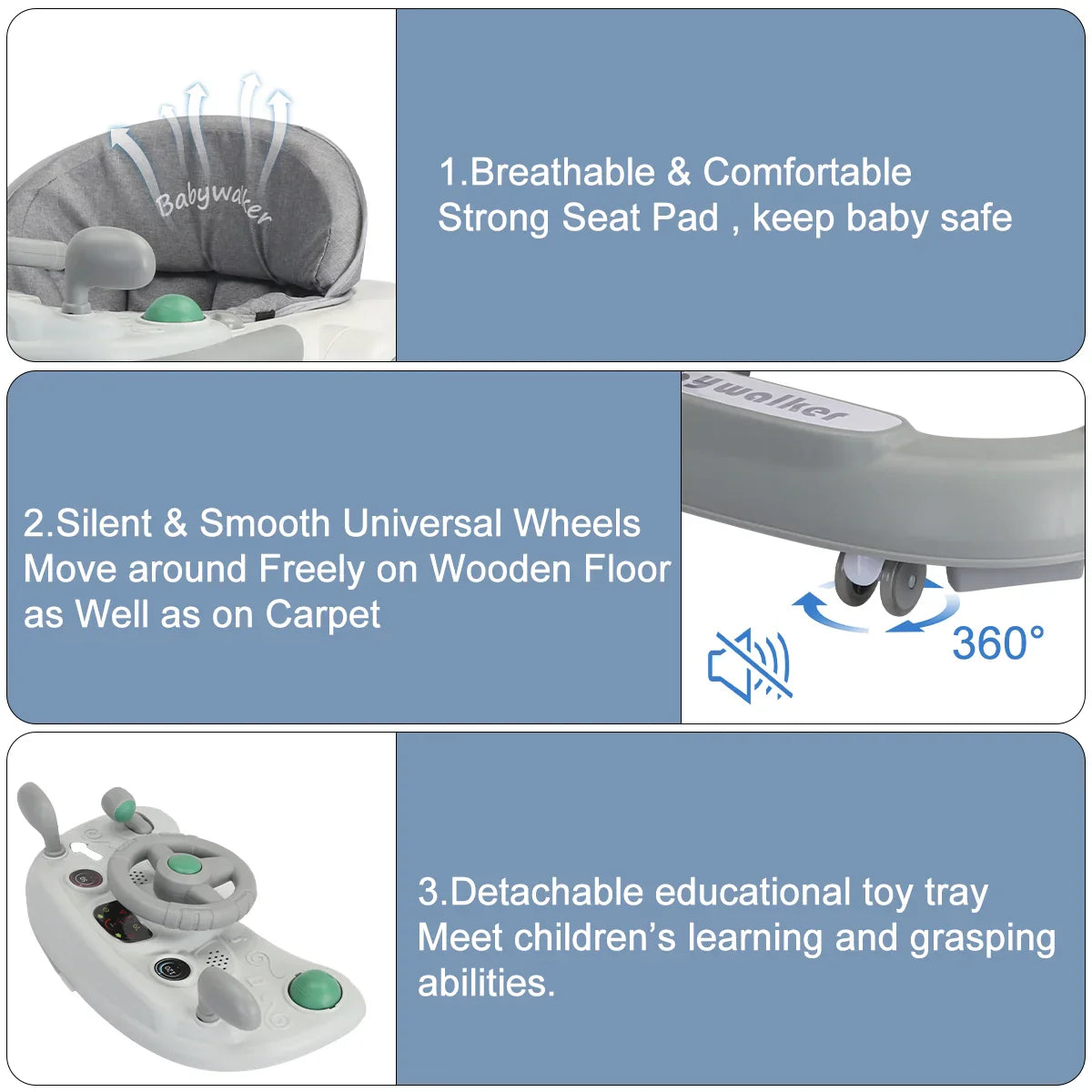 UBRAVOO 2-in-1 Push Walker for Infants & Toddlers – Foldable with Detachable Feeding and Music Trays