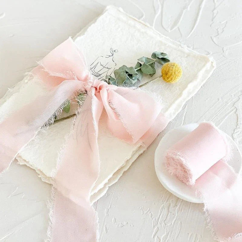 5M Handmade Frayed Edged Satin Chiffon Silk Ribbon - For Wedding Invitations, Bouquets, Birthday Party Decorations, and Gifts