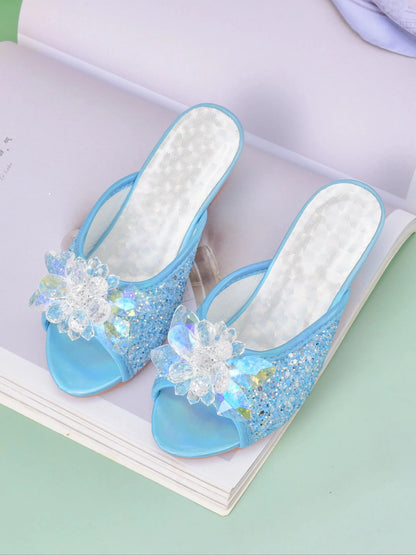Girls’ Crystal Princess Slippers - High Heel Dress Shoes for Children