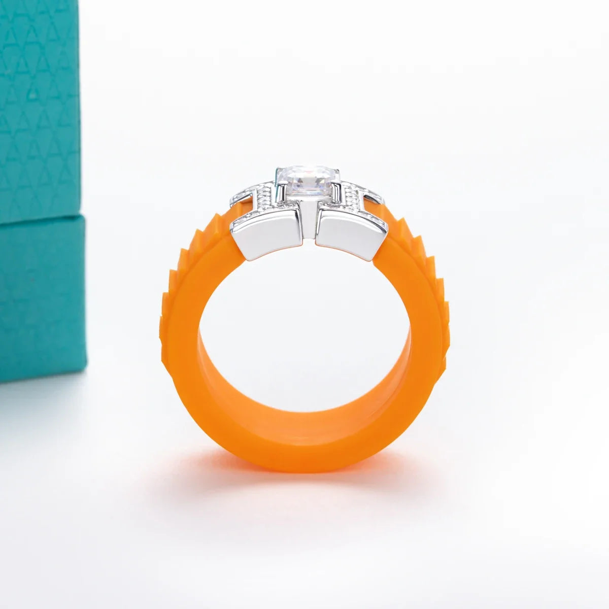 Moissanite Silicone Ring - 925 Sterling Silver Comfort Fit Wedding Band for Men & Women