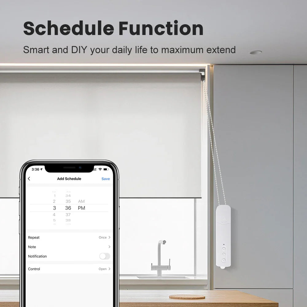 AVATTO Tuya Zigbee Motorized Roller Shutter Blinds – Chain Drive with Built-in Lithium Battery, Alexa/Google Home Compatible