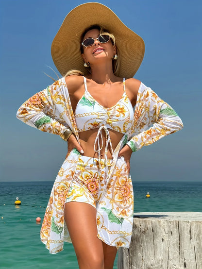 3-Piece Sexy Halter Bikini Set - Solid Color Thong Swimsuit for Beach & Swimwear