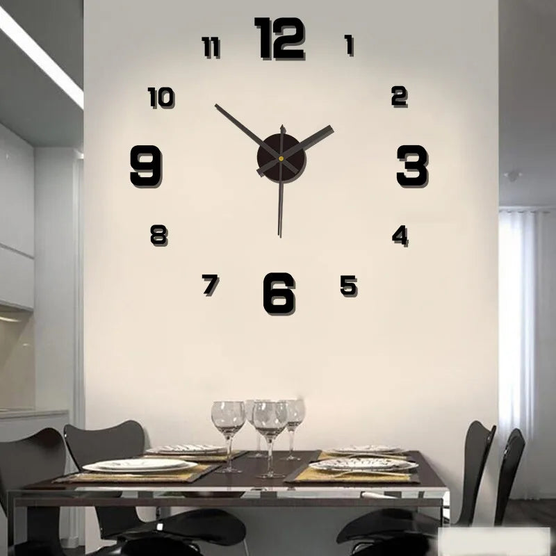 3D Frameless DIY Wall Clock — Creative Mute Digital Wall Sticker for Home, Living Room, and Office Decoration