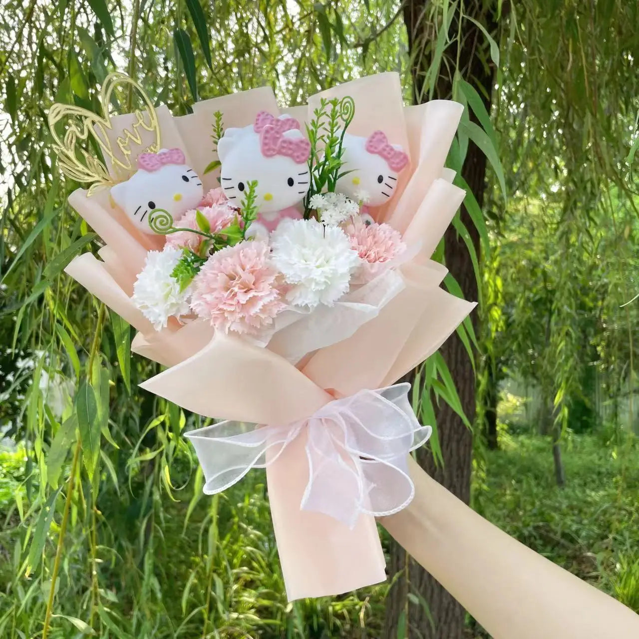 Kawaii Hello Kitty Cat Dolls with Artificial Flowers – Creative Sanrio Bouquet for Christmas, Valentine’s & Birthday Graduation Gifts