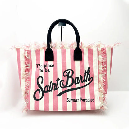 SAINT BARTH Autumn Winter Plush Towel Bag – Women’s Large Capacity Striped Casual Handbag with Tassel