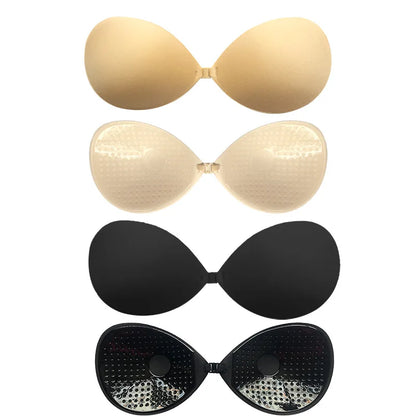 Black Strapless Push-Up Bra Cups – Reusable Invisible Nipple Covers & Chest Pads for Women Summer Dresses