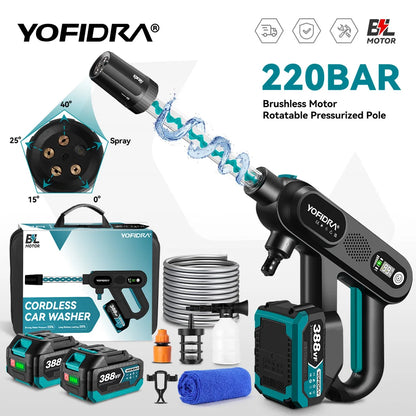 YOFIDRA 220Bar Brushless High Pressure Car Washer – 3 Gear Electric Spray Gun for Makita 18V Battery, Garden & Vehicle Cleaning