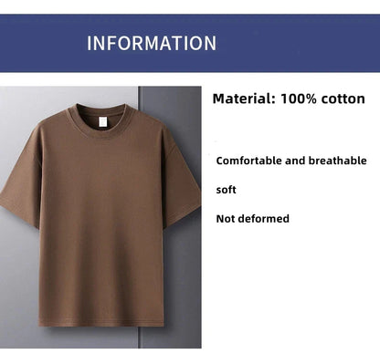 100% Pure Cotton Men’s Summer T-Shirt – High-End Short Sleeve Round Neck Breathable Fashion Top
