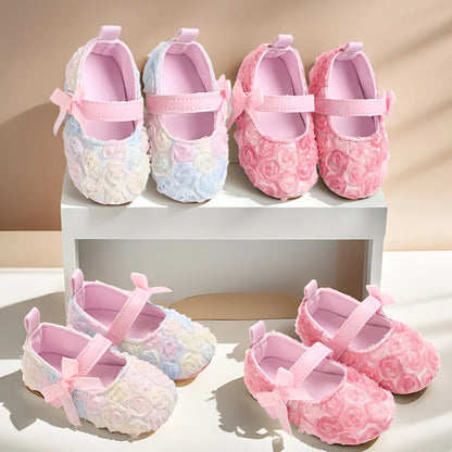 Baby Girl Rose Walk Shoes - Chiffon Rose Dress Shoes & Soft Casual Footwear for 0–1 Year