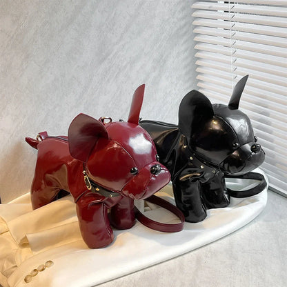 Unisex Bulldog-Shaped PU Leather Shoulder Bag – Adjustable Strap Zipper Satchel for Shopping & Travel