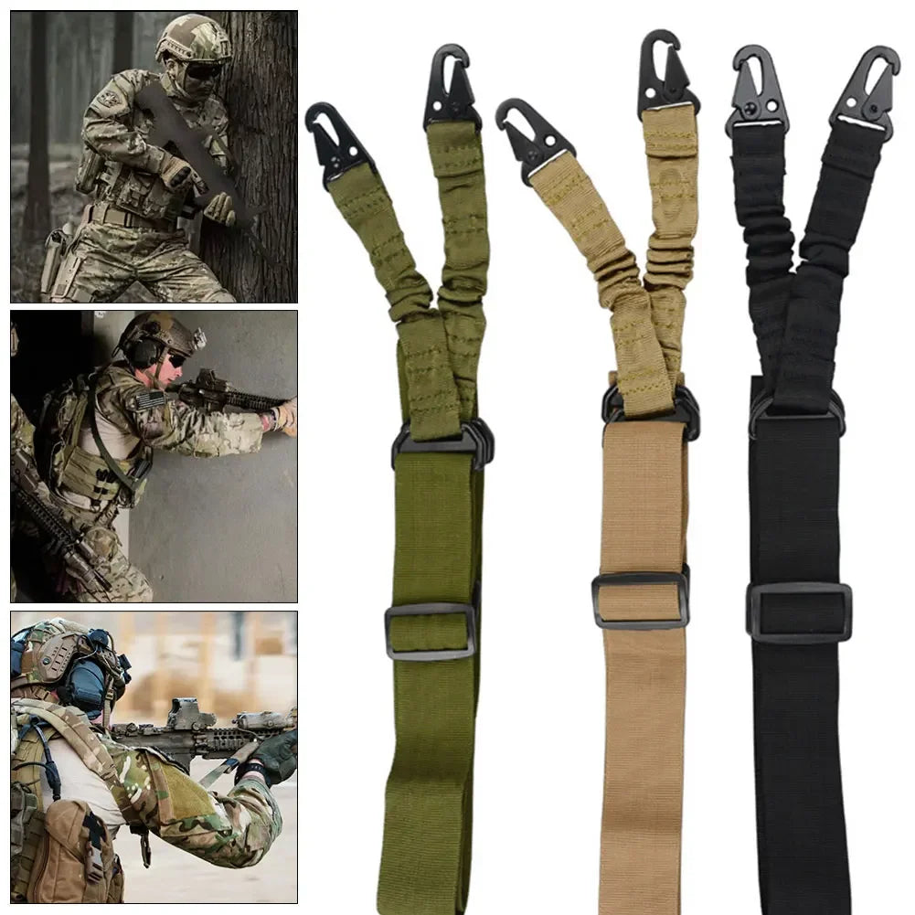 Single Point Adjustable Bungee Rifle Gun Sling Strap: Safety Belt for Wild Survival Training - Tactical Army Equipment