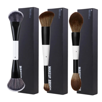 Dual-Ended Foundation Makeup Brush - F1 Blush, F2 Contour & F4 Powder Brush Set with Box