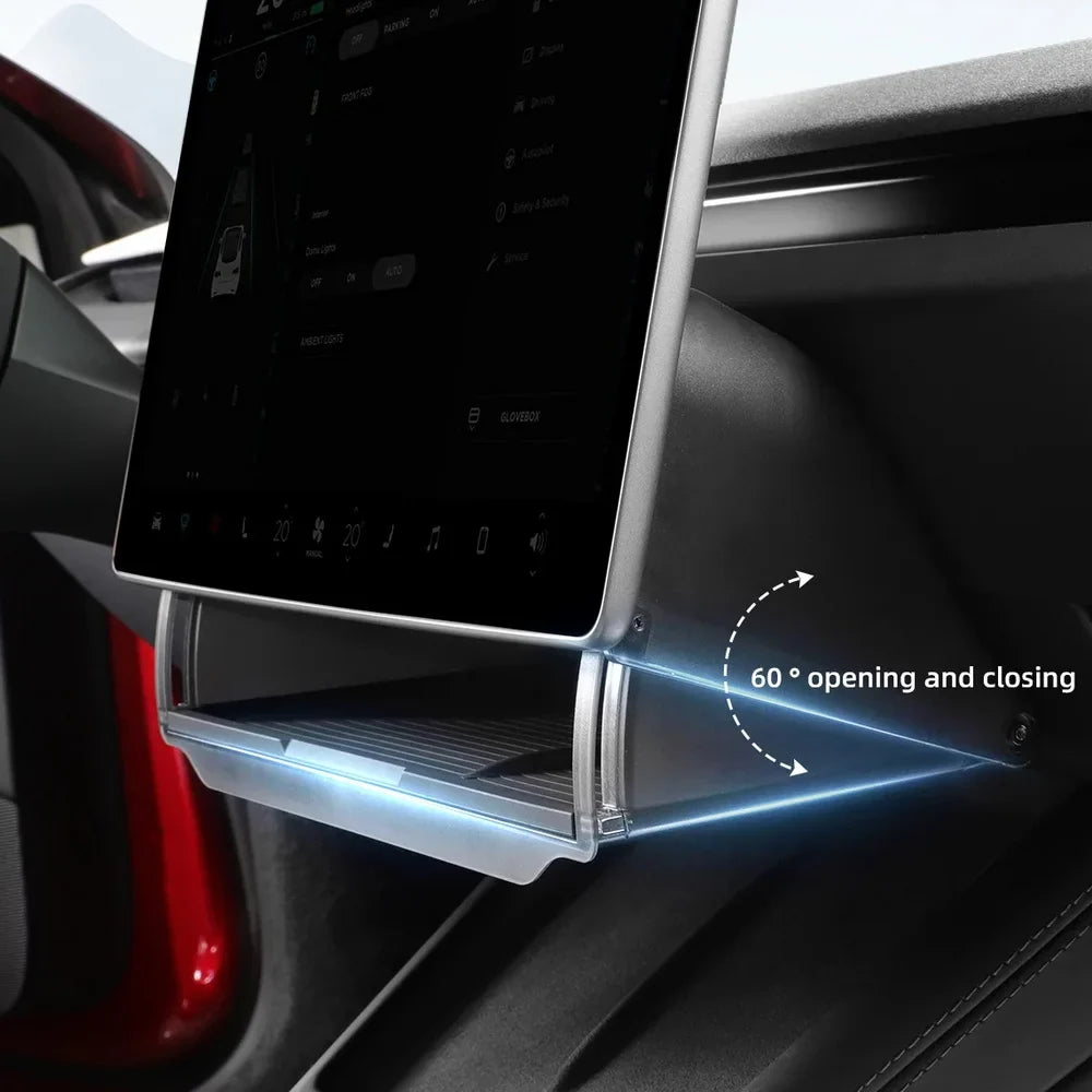 Hidden Under-Screen Storage Box for Tesla Model 3 Highland & Model Y 2024 LHD – Center Console Organizer Tray