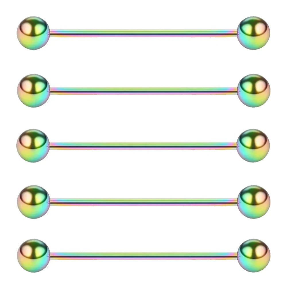 5PCS Titanium Piercing Barbell Set – 14G External Thread Tongue, Industrial, Nipple, Ear Tragus Rings (12–38mm Jewelry)
