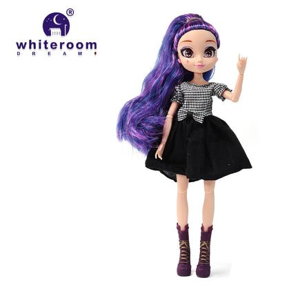 26cm BJD Doll for Girls – Purple Hair Fashion Princess with Big Eyes & Accessories Gift