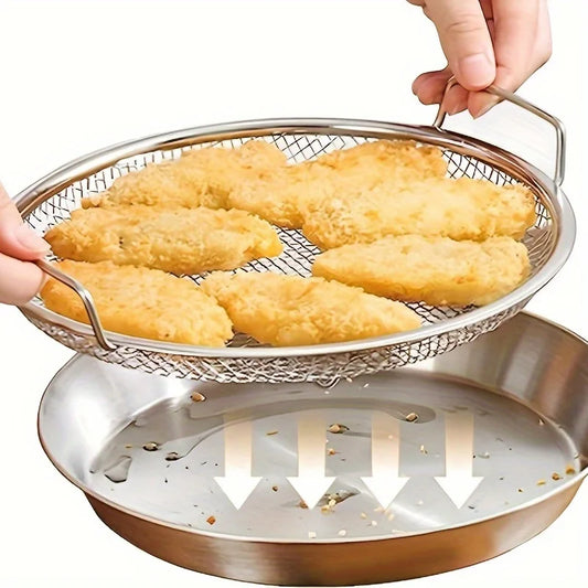 Stainless Steel Mesh Filter Tray – Reusable Round Basket for Frying, Grilling & Kitchen Straining