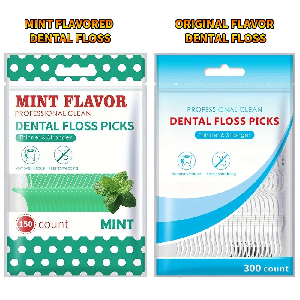 50/150/300PCS Mint & Original Dental Floss Picks – Interdental Cleaning Tools in Two Styles