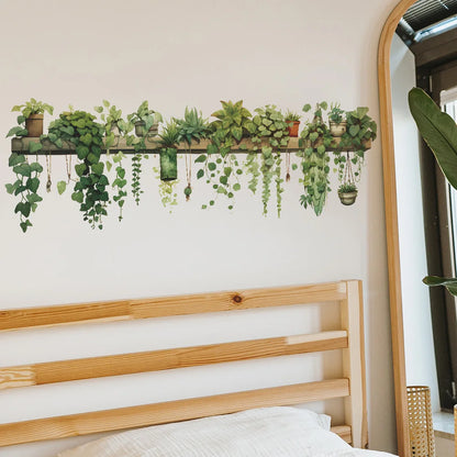 Green Leaves Plant Branch Wall Stickers – PVC Mural Art Decals for Bedroom, Living Room, and Home Wall Decoration