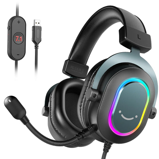 Fifine RGB Dynamic Gaming Headset — Over-Ear Mic Headphones with 7.1 Surround Sound & 3 EQ Modes for PC, PS4, PS5, Games & Music